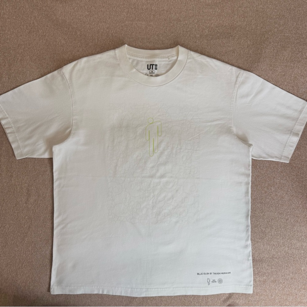 Billie Eilish x Uniqlo White Short-Sleeve Graphic Tee with Subtle Lime Accent